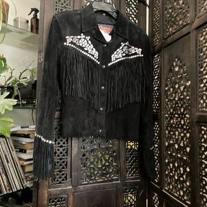 BNWT Women M, Fringed& Embellished Suede Jacket